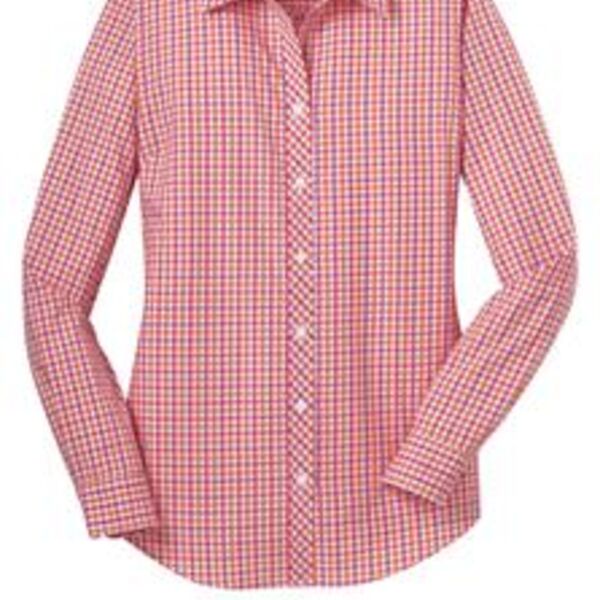Ladies Long Sleeve Gingham Easy Care Shirt Thumbnail